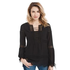 🔥White House Black Market Long Sleeve Lace Detail Boho Blouse Size 2🔥